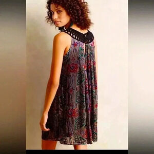 Moulinette Soeurs Anthropologie Linnea Burnout Velvet Metallic Shift Dress Sz XS